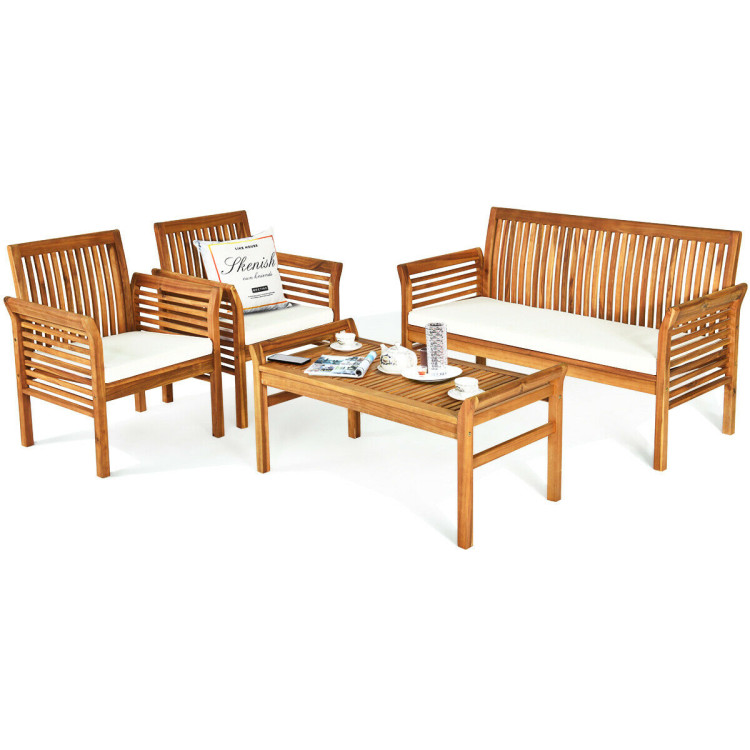 4 Pieces Outdoor Acacia Wood Sofa Furniture Set - Image 7
