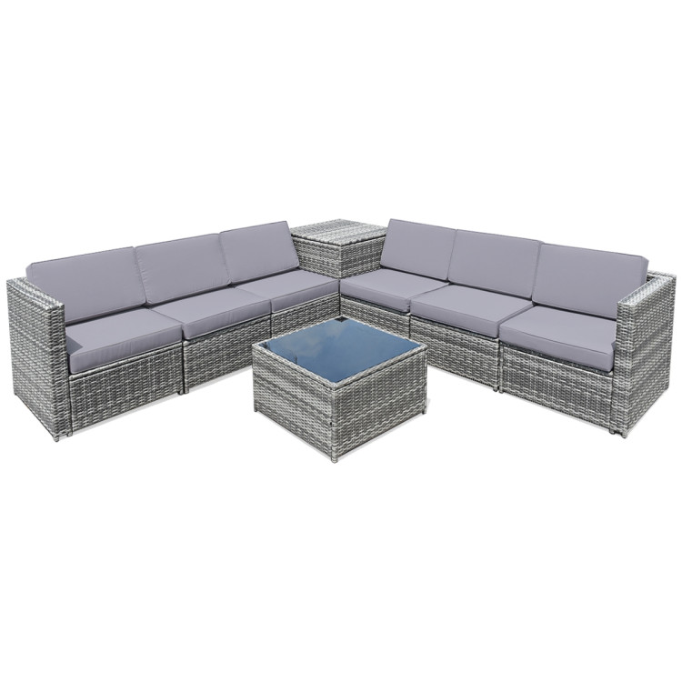 8 Pieces Wicker Sofa Rattan Dining Set Patio Furniture with Storage Table
