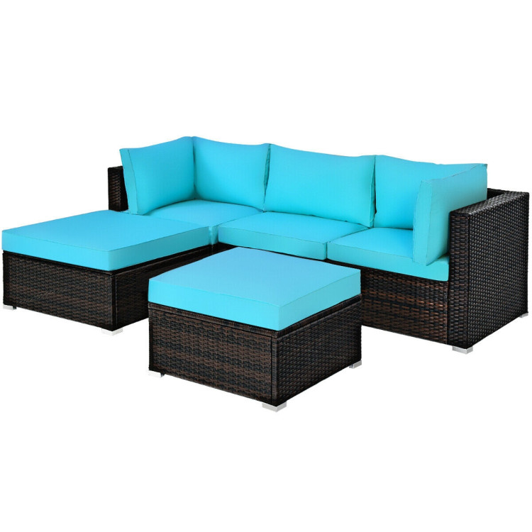 5 Pieces Patio Sectional Rattan Furniture Set with Ottoman Table - Image 4