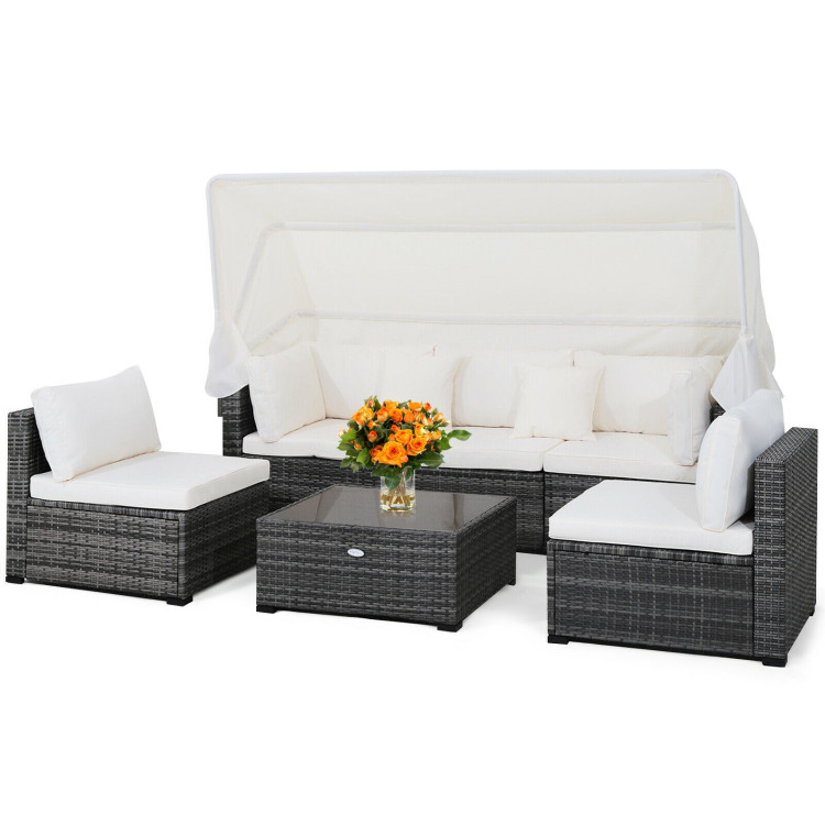 6 Pieces Patio Rattan Furniture Set with Retractable Canopy - Image 4
