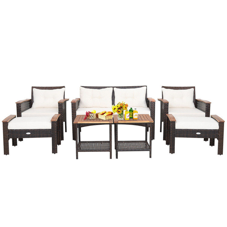 7 Pieces Patio Rattan Cushioned Conversation Furniture Set - Image 10