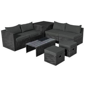 8 Pieces Patio Furniture Set with Storage Box and Waterproof Cover