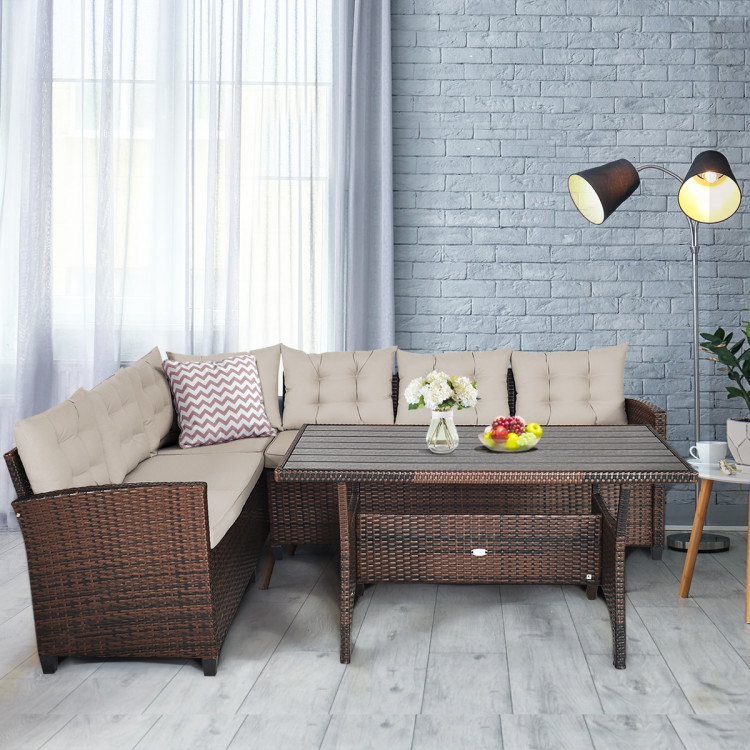 3 Pieces Hand-Woven Rattan Outdoor Sofa Set with Dining Table - Image 2