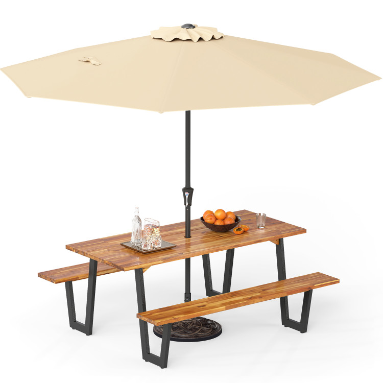 Outdoor Dining Table Set for 6 with 10 Feet Umbrella and Base