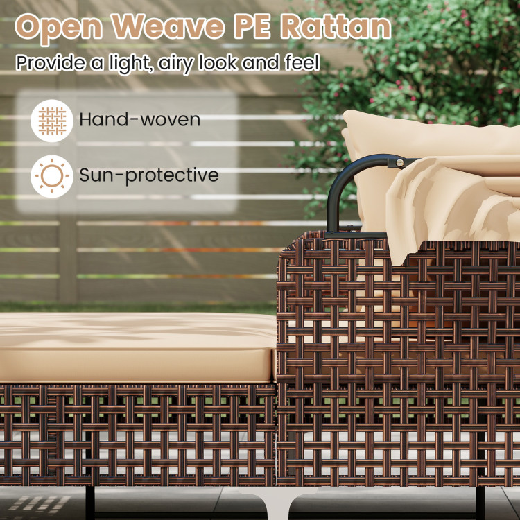 Outdoor Daybed with Retractable Canopy PE Wicker Rattan Patio Lounger - Image 6