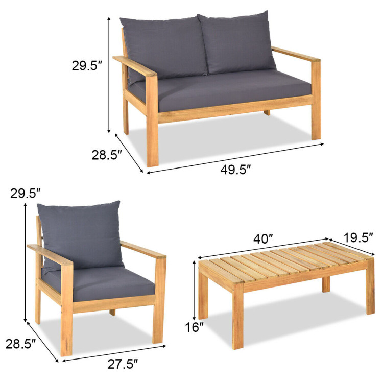 Outdoor 4 Pieces Acacia Wood Chat Set with Water Resistant Cushions - Image 5