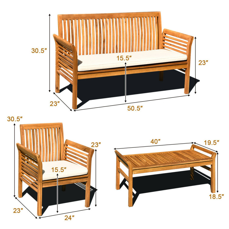 4 Pieces Outdoor Acacia Wood Sofa Furniture Set - Image 5