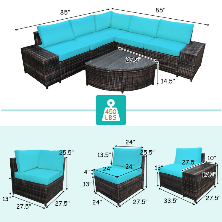 6 Piece Wicker Patio Sectional Sofa Set with Tempered Glass Coffee Table - Image 5