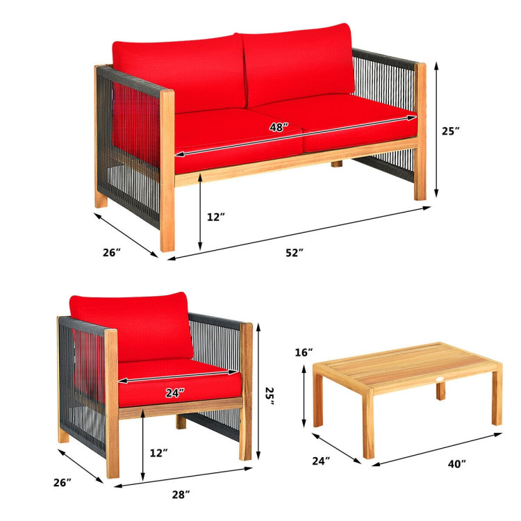 4 Pieces Acacia Wood Sofa Set with Cushions for Outdoor Patio - Image 5