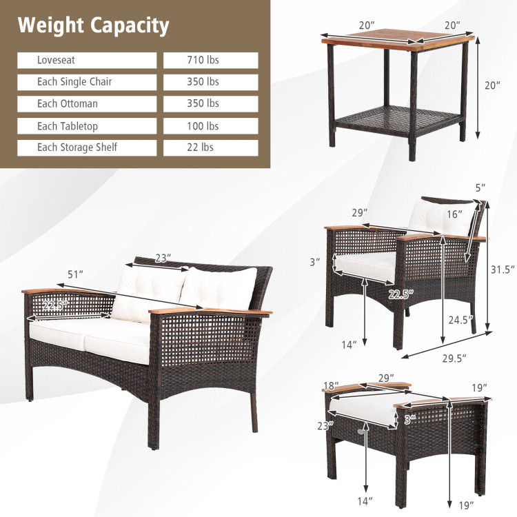 7 Pieces Patio Rattan Cushioned Conversation Furniture Set - Image 4