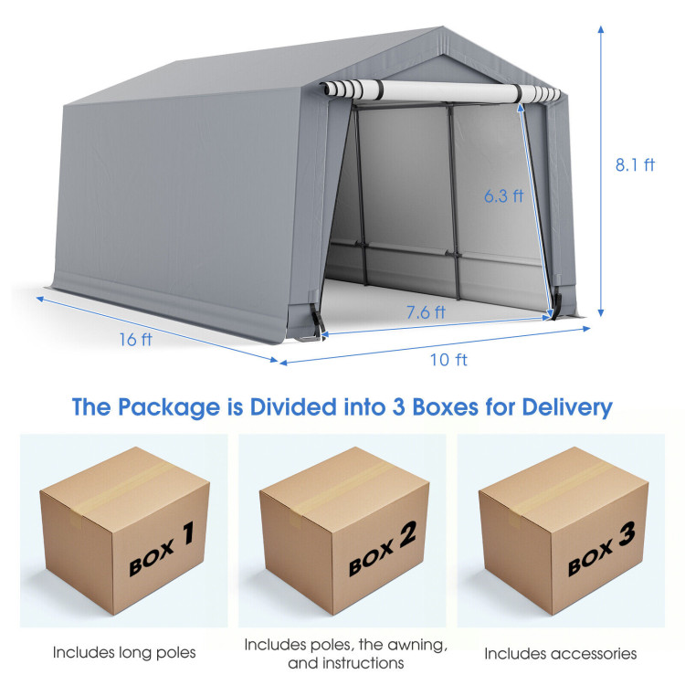 10 x 16/10 x 20 Feet Outdoor Heavy-Duty Carport with 2 Doors - Image 4
