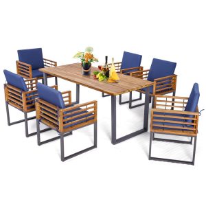Outdoor Acacia Wood Patio Dining Chairs Set of 6 with Seat Back Cushions