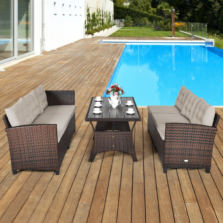 3 Pieces Hand-Woven Rattan Outdoor Sofa Set with Dining Table - Image 3