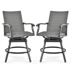 2 Pieces Patio Swivel Bar Chair Set with Quick Dry 4D Air Fiber Cushion