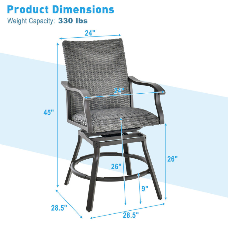 2 Pieces Patio Swivel Bar Chair Set with Quick Dry 4D Air Fiber Cushion - Image 5