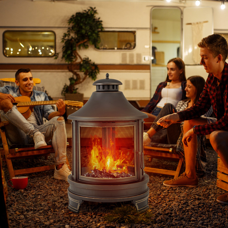 30 Inch Outdoor Fire Pit Chiminea with Grill for Garden BBQ - Image 2