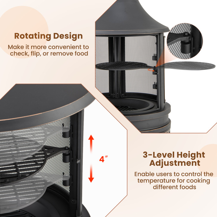 30 Inch Outdoor Fire Pit Chiminea with Grill for Garden BBQ - Image 10
