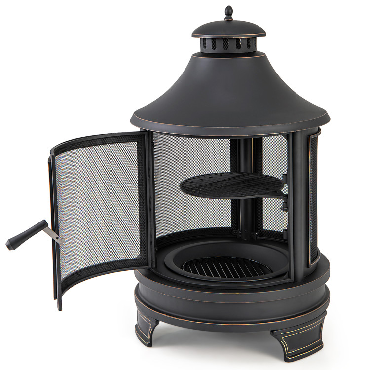 30 Inch Outdoor Fire Pit Chiminea with Grill for Garden BBQ - Image 4