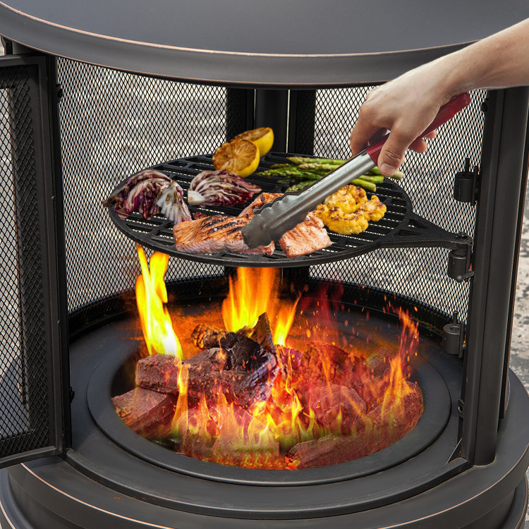 30 Inch Outdoor Fire Pit Chiminea with Grill for Garden BBQ - Image 6