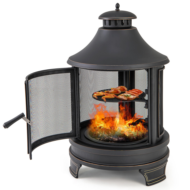 30 Inch Outdoor Fire Pit Chiminea with Grill for Garden BBQ - Image 7