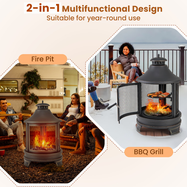 30 Inch Outdoor Fire Pit Chiminea with Grill for Garden BBQ - Image 9
