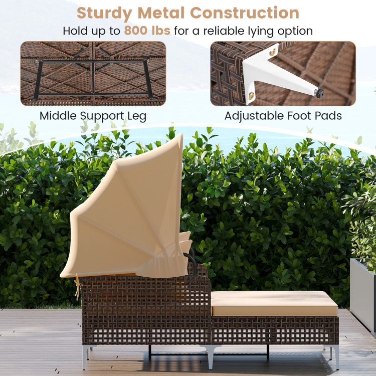 Outdoor Daybed with Retractable Canopy PE Wicker Rattan Patio Lounger - Image 8