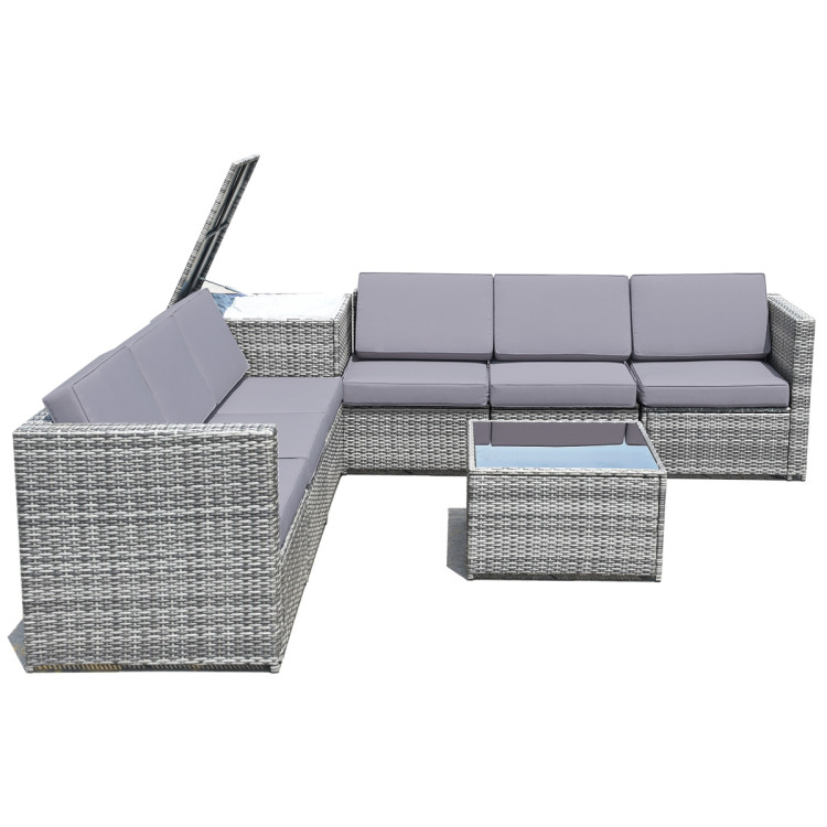 8 Pieces Wicker Sofa Rattan Dining Set Patio Furniture with Storage Table - Image 4