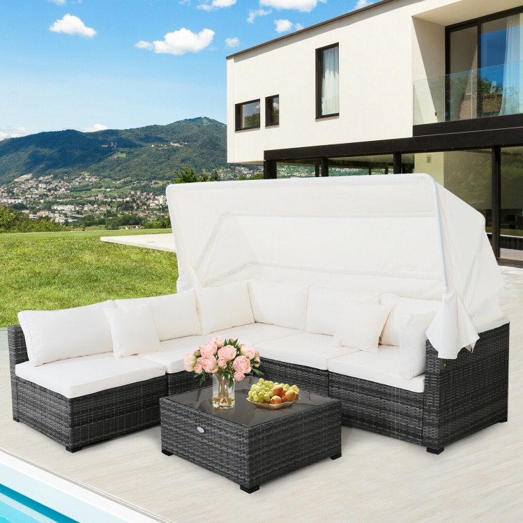 6 Pieces Patio Rattan Furniture Set with Retractable Canopy - Image 2