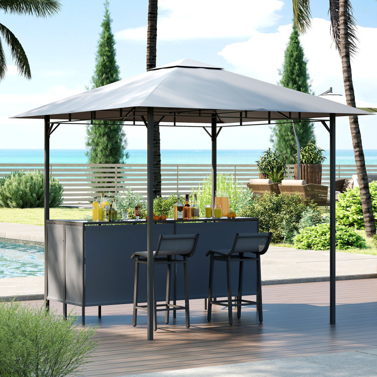 3-Piece Patio Bar Set 8 x 8 FT Double-Tier Grill Gazebo with 2 Bar Stools - Image 2