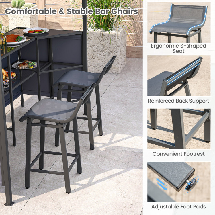 3-Piece Patio Bar Set 8 x 8 FT Double-Tier Grill Gazebo with 2 Bar Stools - Image 10