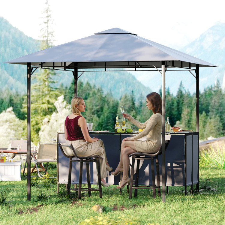 3-Piece Patio Bar Set 8 x 8 FT Double-Tier Grill Gazebo with 2 Bar Stools - Image 3