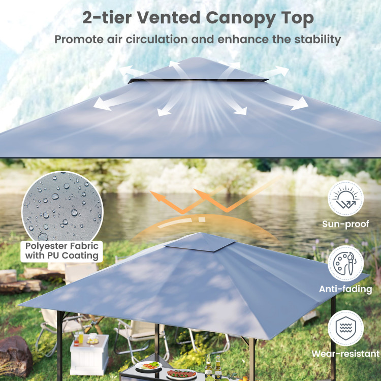 3-Piece Patio Bar Set 8 x 8 FT Double-Tier Grill Gazebo with 2 Bar Stools - Image 7