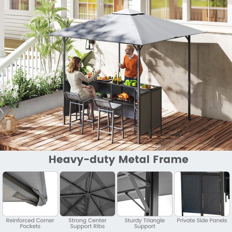 3-Piece Patio Bar Set 8 x 8 FT Double-Tier Grill Gazebo with 2 Bar Stools - Image 9