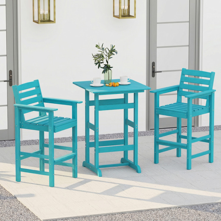 3-Piece Patio HDPE Bar Set with Square High-Top Table for Backyard and Poolside - Image 2