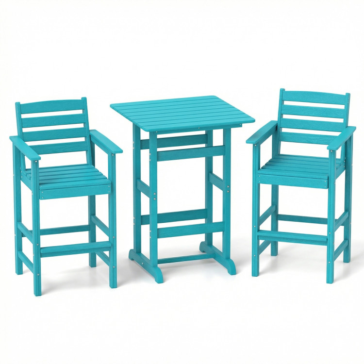 3-Piece Patio HDPE Bar Set with Square High-Top Table for Backyard and Poolside - Image 4