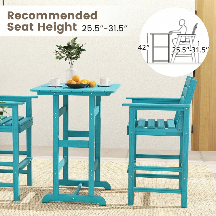 3-Piece Patio HDPE Bar Set with Square High-Top Table for Backyard and Poolside - Image 8