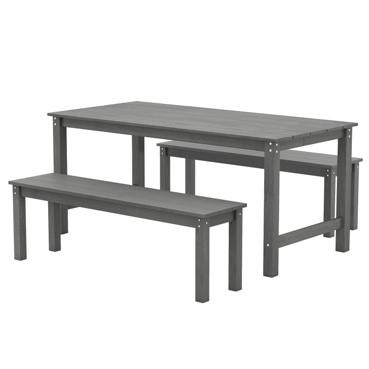 3 Pieces Outdoor Dining Table Set with 2 Benches - Image 4