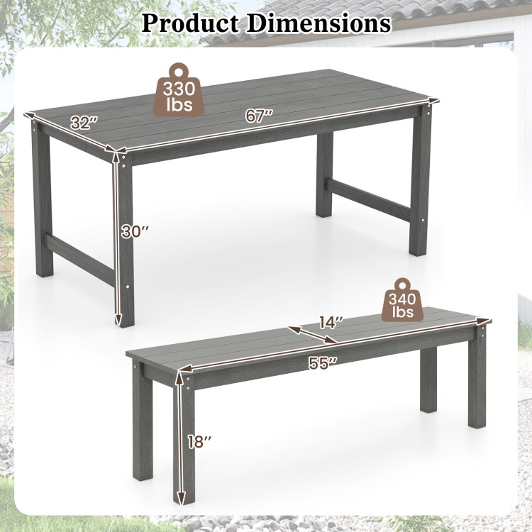 3 Pieces Outdoor Dining Table Set with 2 Benches - Image 5