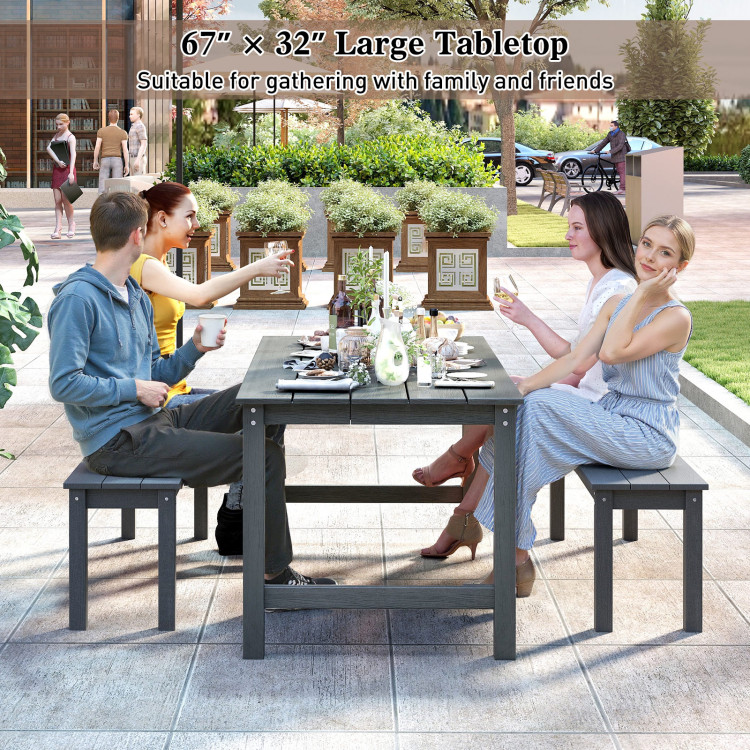 3 Pieces Outdoor Dining Table Set with 2 Benches - Image 9