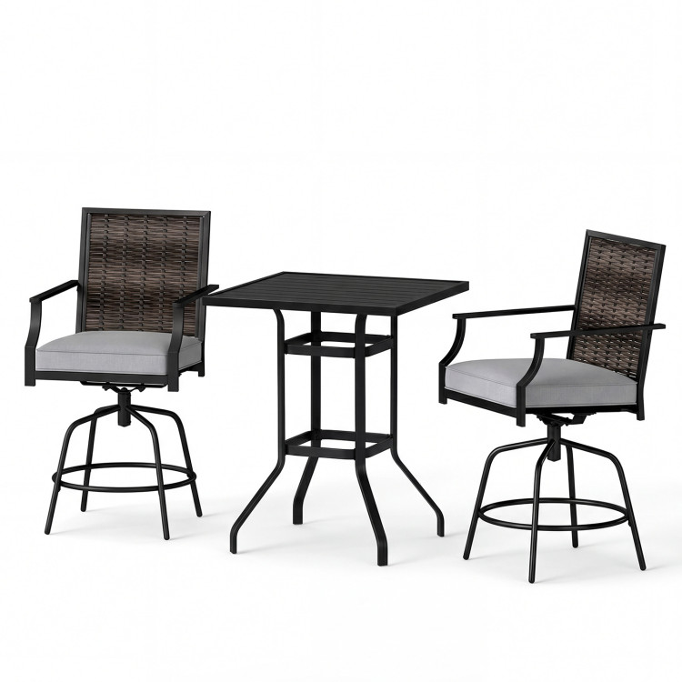 3 Pieces Outdoor Swivel Bar Set High Top Patio Bar Table and Rattan Wicker Chairs - Image 4