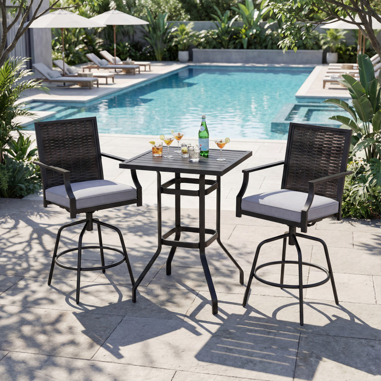 3 Pieces Outdoor Swivel Bar Set High Top Patio Bar Table and Rattan Wicker Chairs - Image 2