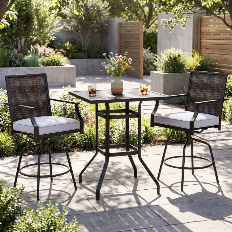 3 Pieces Outdoor Swivel Bar Set High Top Patio Bar Table and Rattan Wicker Chairs - Image 3