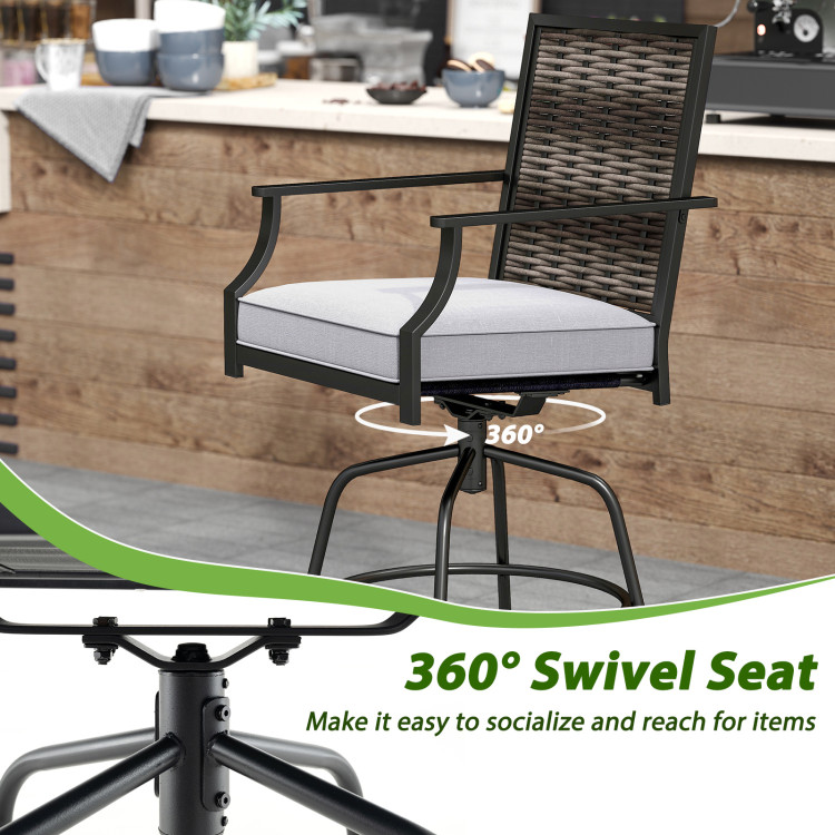 3 Pieces Outdoor Swivel Bar Set High Top Patio Bar Table and Rattan Wicker Chairs - Image 9