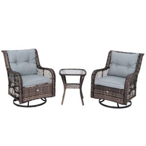 3 Pieces Outdoor Swivel Rocker Set with Small Side Table