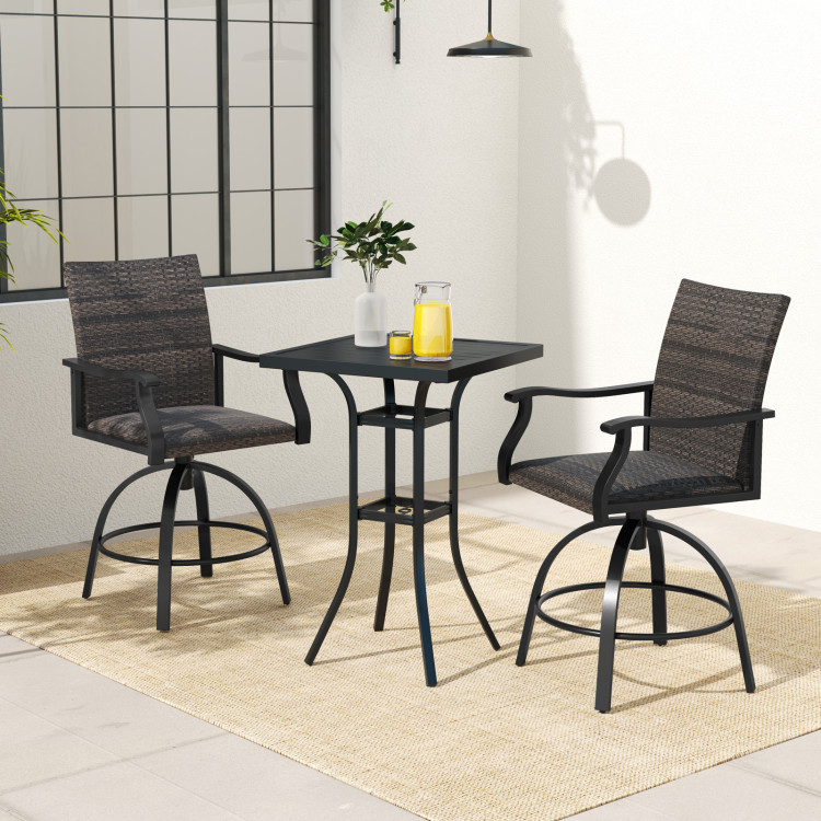 3 Pieces PE Wicker Patio Swivel Bar Set with Quick-Drying Foam - Image 2