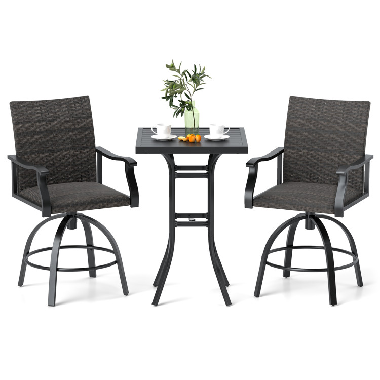 3 Pieces PE Wicker Patio Swivel Bar Set with Quick-Drying Foam - Image 3
