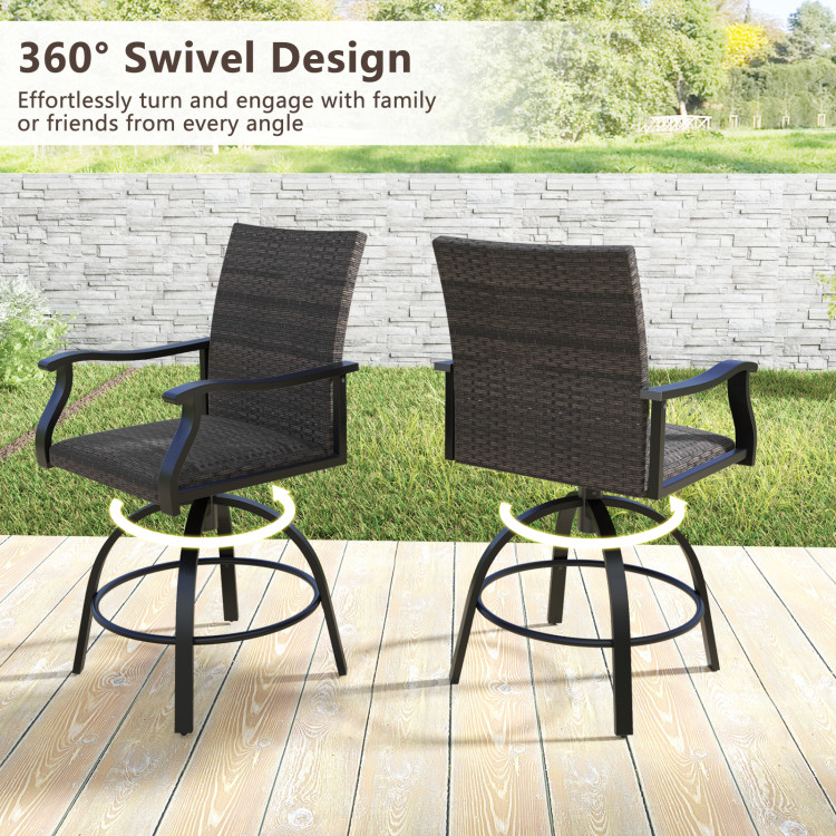 3 Pieces PE Wicker Patio Swivel Bar Set with Quick-Drying Foam - Image 5
