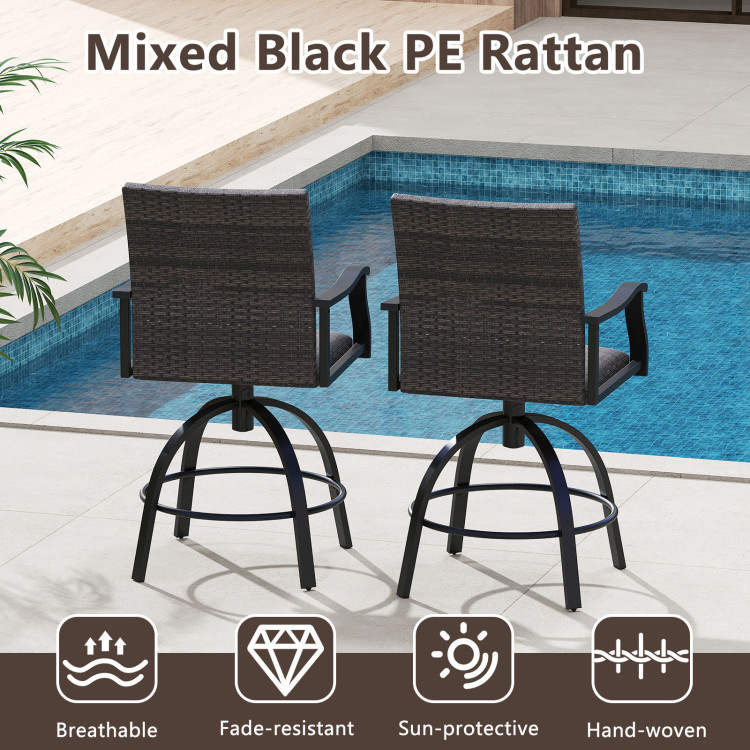 3 Pieces PE Wicker Patio Swivel Bar Set with Quick-Drying Foam - Image 6