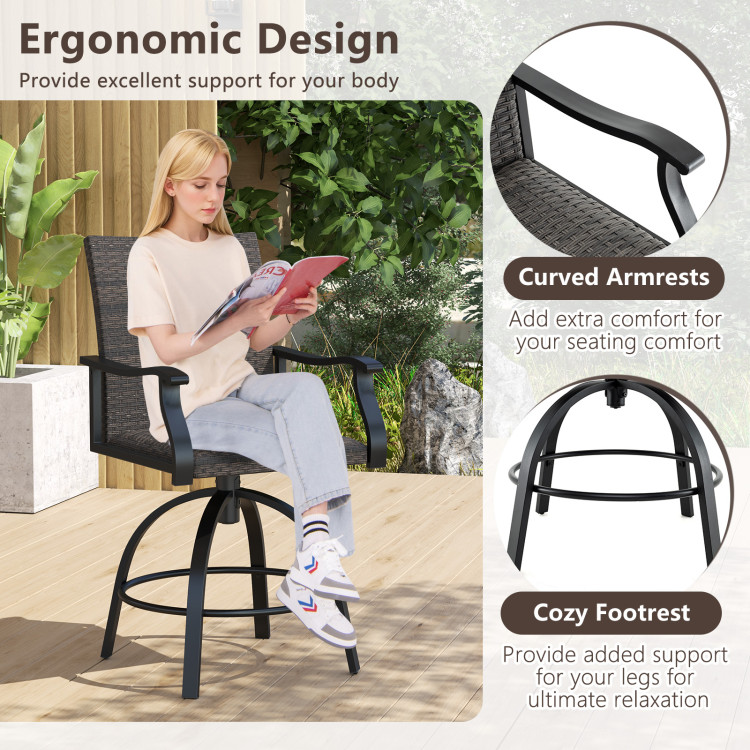 3 Pieces PE Wicker Patio Swivel Bar Set with Quick-Drying Foam - Image 8