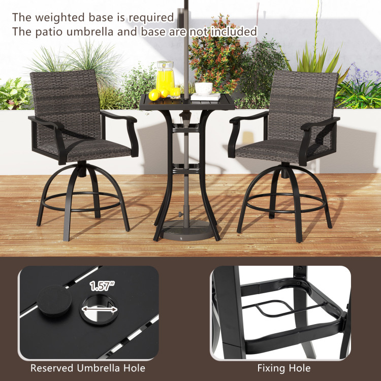 3 Pieces PE Wicker Patio Swivel Bar Set with Quick-Drying Foam - Image 9